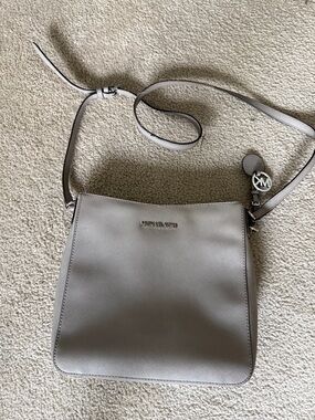 Michael Kors Pale Gray Saffiano Leather Crossbody with Gold Hardware